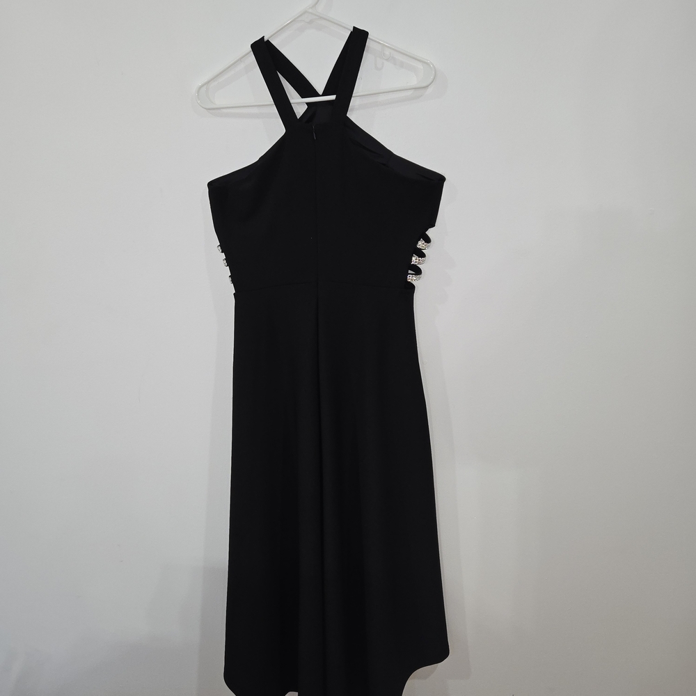 Blàshe Sz L Black Halter High-Low Dress Rhinestone Side Cut-Outs